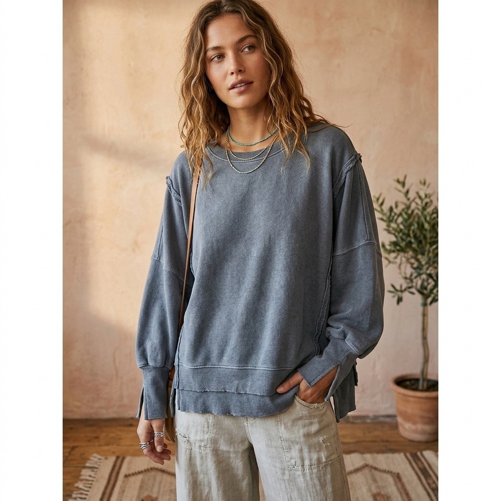 Free People We The Free Camden Sweatshirt Womens XS Gray‎ Oversized Bohemian